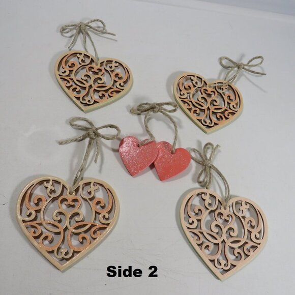 Peach (4) Wood Laser Cut Hearts and a double heart - Picture 4 of 10